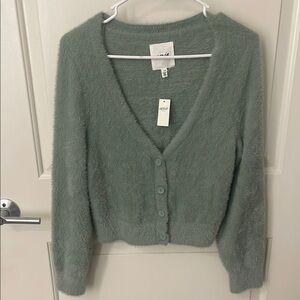 Aerie Soft Green Fuzzy Cardigan
